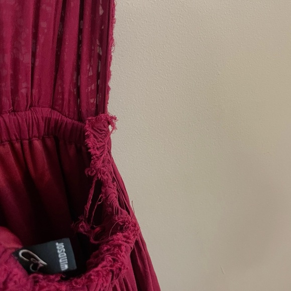 Windsor Burgundy Crochet Upper Maxi Dress with Spaghetti Straps Boho Fairy - Picture 5 of 7